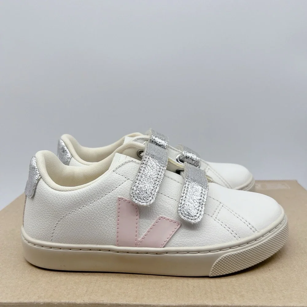 Veja Esplar Chrom White Petale Silver Sneakers Girl's Shoes Pink Leather US 1